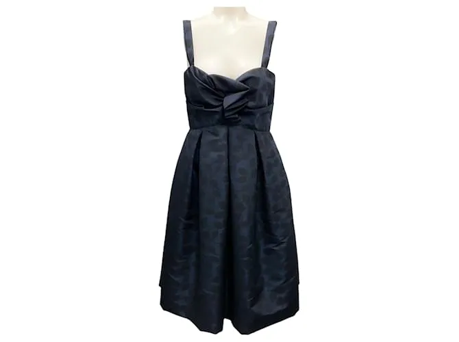 Abito da cocktail in taffetà di seta navy / nero Autunno 2007 di Oscar de la Renta Blu navy