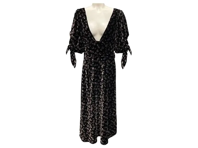 Abito midi in velluto nero Valerie con fiocco sul retro di Sea New York