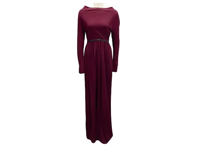 Abito maxi in crepe bordeaux / nero con rifiniture in pelle Yigal Azrouel Bordò