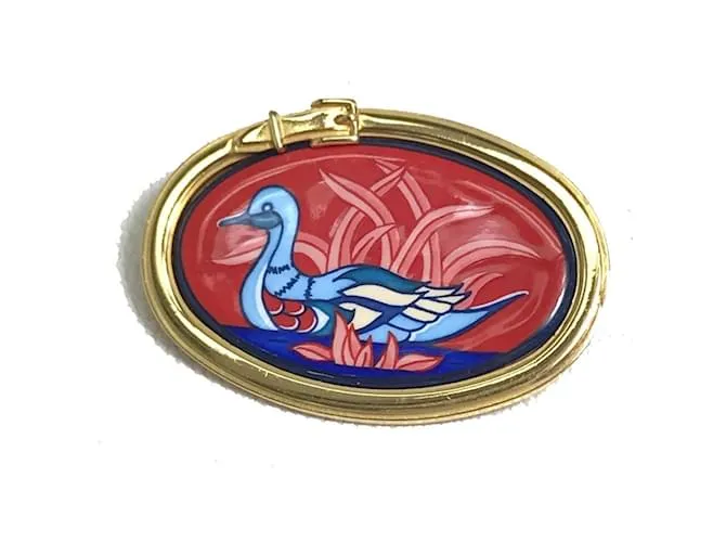 Spilla in smalto con motivo di uccello Hermès Rosso D'oro