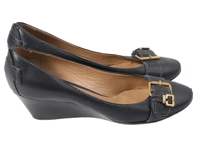 Pumps Wedge con Fibbia Chloé in Pelle Nera Nero