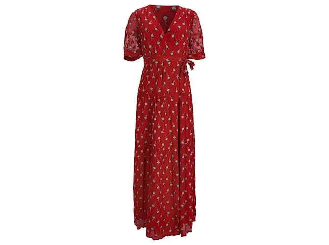 Abito maxi avvolgente in georgette di seta rossa Ba&sh Madonna Rosso