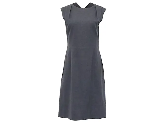 Abito midi in lana grigia con scollo rotondo Giorgio Armani Grigio