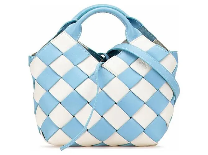 Borsa 2 in 1 in pelle di vitello intrecciata Anagram Loewe Blu