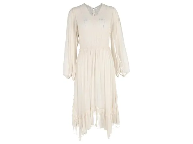 Abito Midi in Chiffon Ruffle Arielle di Ulla Johnson in Seta Bianca Bianco Crudo