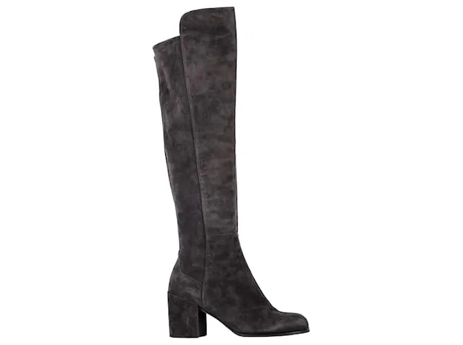 Stivali alti con tacco a blocco Stuart Weitzman in suede grigio