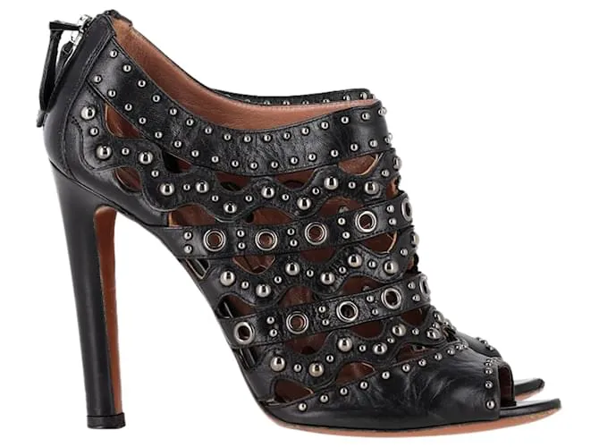 Alaïa Sandali con tacco in pelle nera traforati Alaia con borchie Nero