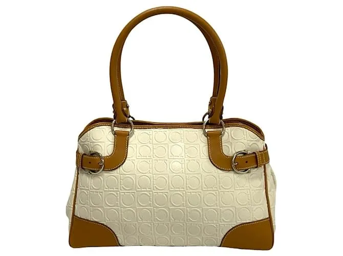 Borsa a mano con motivo Gancini di Salvatore Ferragamo Marrone Bianco Cammello