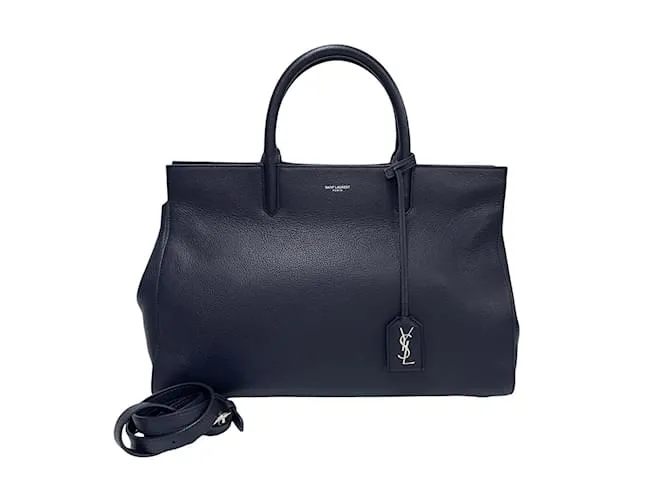 Borsa a Spalla in Pelle Cabas Rive Gauche Yves Saint Laurent Blu navy