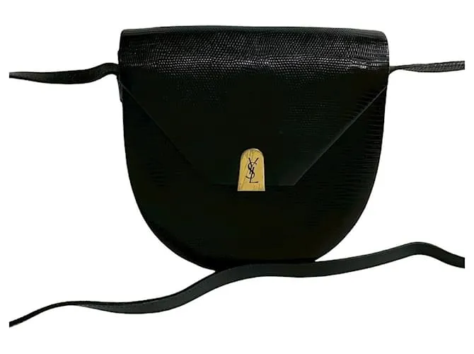 Borsa a spalla in pelle di lucertola nera Yves Saint Laurent Nero