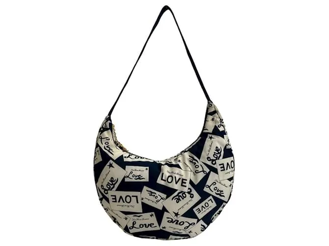 Borsa a spalla in nylon blu navy Yves Saint Laurent Bianco