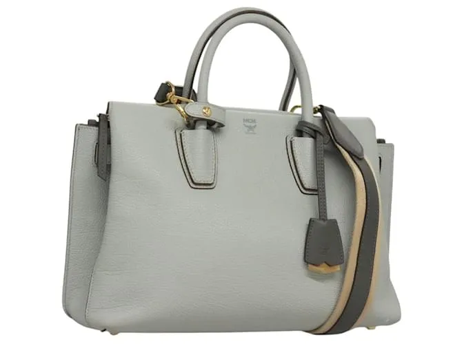 Borsa MCM in pelle 2 in 1 blu chiaro oro Auth BA4220 D'oro