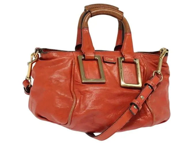 Chloé Borsa a mano in pelle Chloe Etel 2 vie arancione oro Auth am8897 D'oro