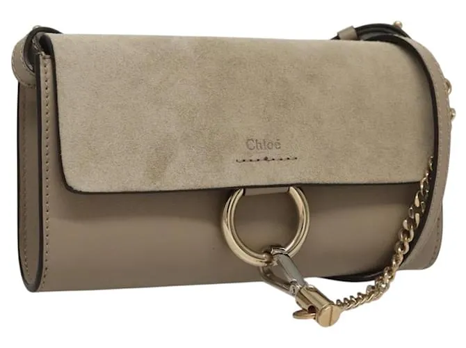 Chloé Borsa a Spalla Chloe Fay in Pelle Scamosciata Beige Oro Auth am8818 D'oro
