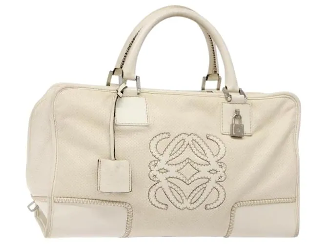 LOEWE Anagram Amazona 36 Borsa a Mano Pelle Bianca Argento Auth 134180 Bianco