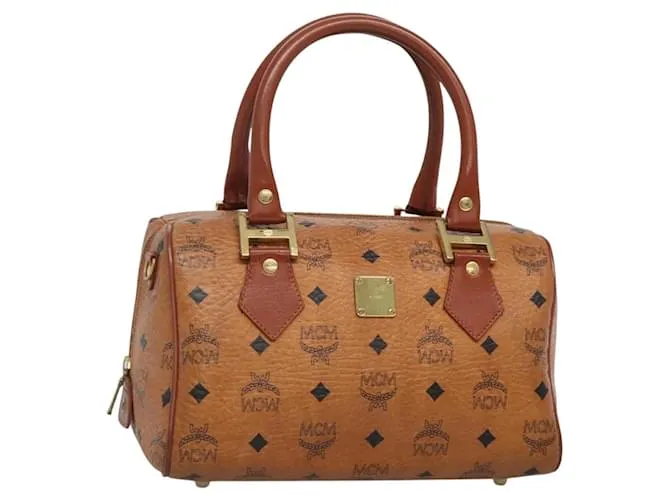 Borsa Boston MCM Logogram Vicetos in pelle PVC marrone e oro Auth am8857 D'oro