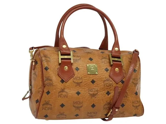 Borsa MCM Logogram Vicetos in pelle PVC 2 in 1 marrone oro Auth yk18982 D'oro