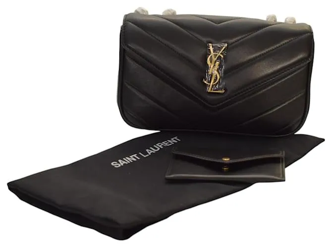 Borsa a spalla LOULOU piccola in pelle di agnello matelassé nera Yves Saint Laurent Nero Bronzo
