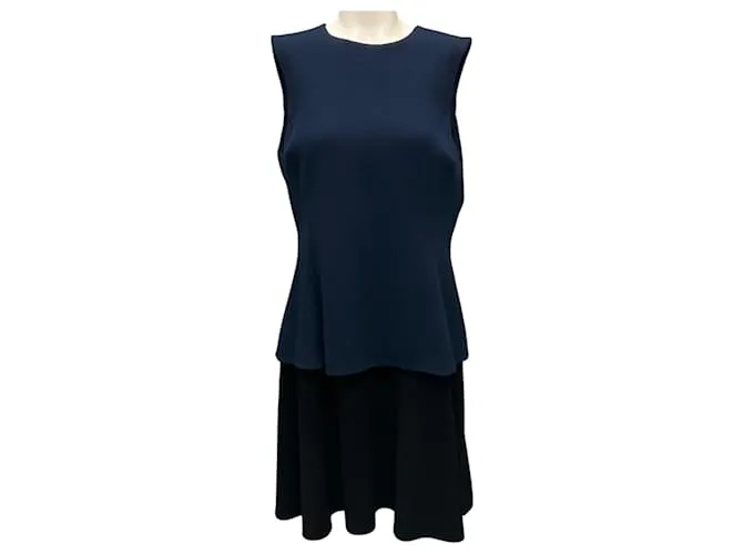 Abito in crepe di lana a strati bicolore Oscar de la Renta Navy / Nero 2020 Blu navy
