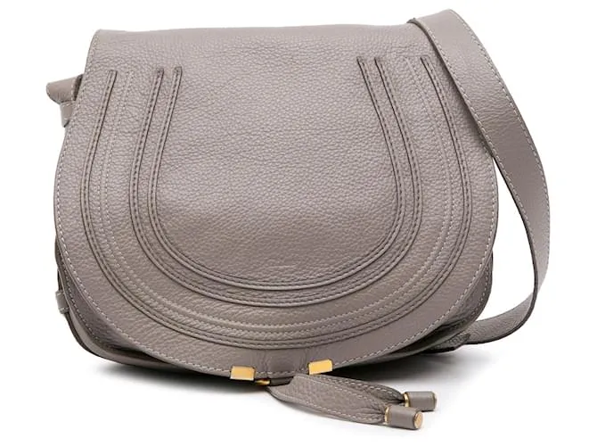 Crossbody Marcie in pelle di vitello grigia martellata Chloé Marrone
