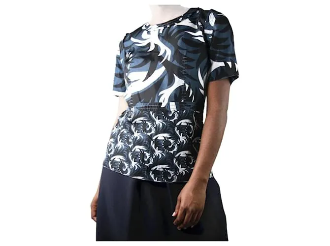 Marni Top blu a maniche corte con stampa floreale - taglia UK 10