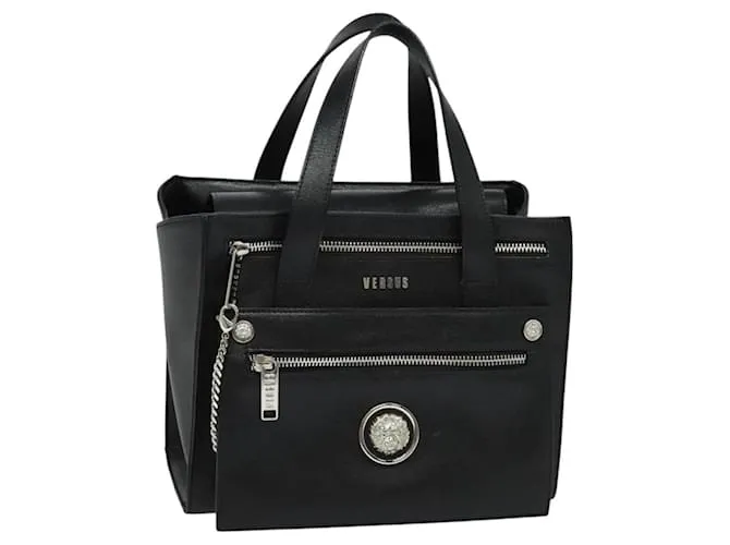 Borsa a mano in pelle nera e argento VERSACE Auth am8883 Nero