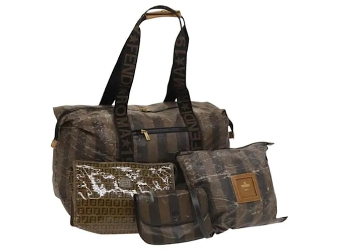 Zucchino Borsa FENDI Pecan Enamel PVC 3Set Marrone Nero Auth sw1354