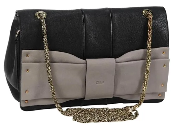 Chloé Borsa a Spalla in Pelle Nera e Oro Chloe Chain June Auth BA4019V Nero D'oro