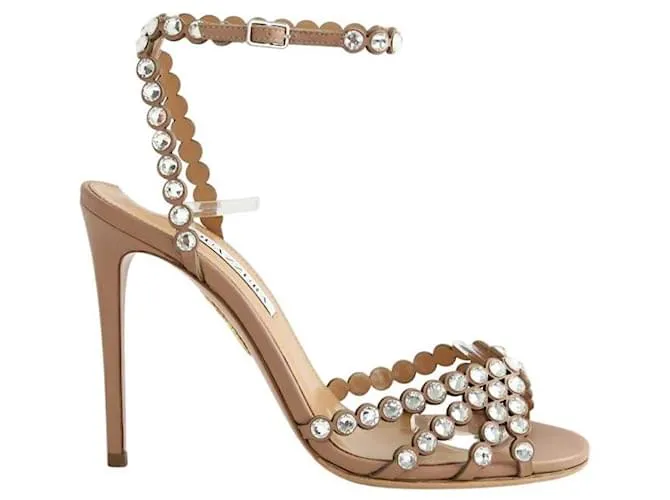 Aquazzura Sandali con tacco in pelle marrone