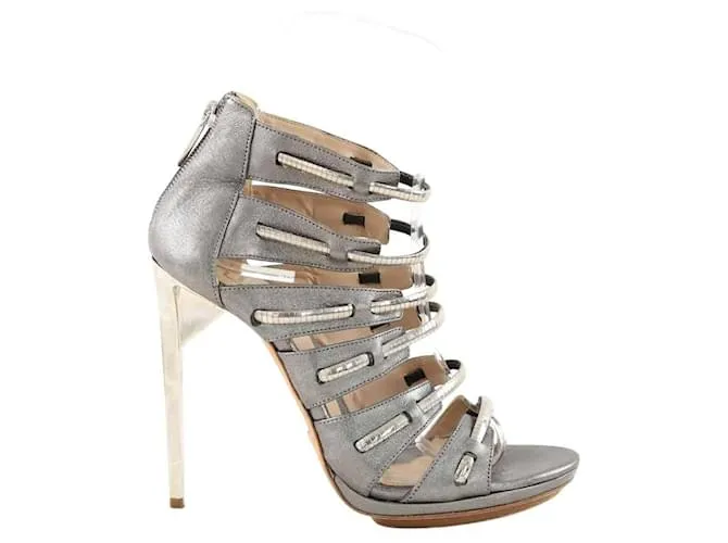 Herve Leger Tacchi in pelle grigia Grigio