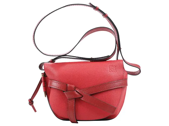 LOEWE Mini Borsa Crossbody Gate in Pelle Morbida di Vitello Rosso Scarlatto Rosso Bruciato Cammello