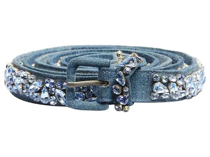 Ermanno Scervino Cintura in denim blu con gioielli avvolgenti