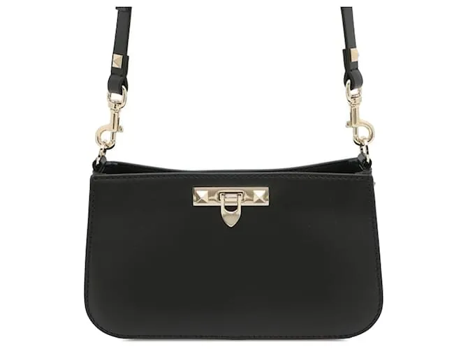 Valentino Borsa a tracolla in pelle di vitello nera Rockstud Flip Lock Nero