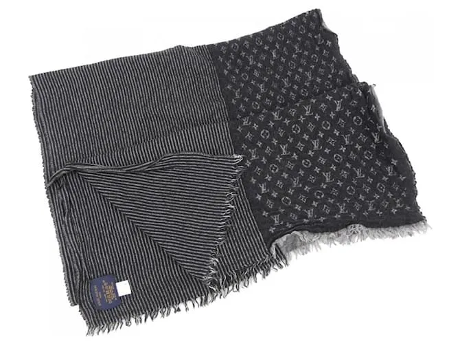 Stola in seta nera e grigia Louis Vuitton Marrone Nero