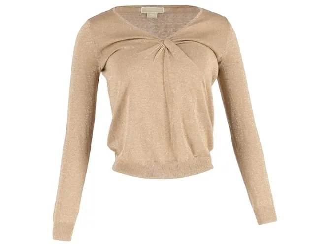 Maglione con fronte attorcigliata Michael Kors in cotone dorato D'oro Metallico