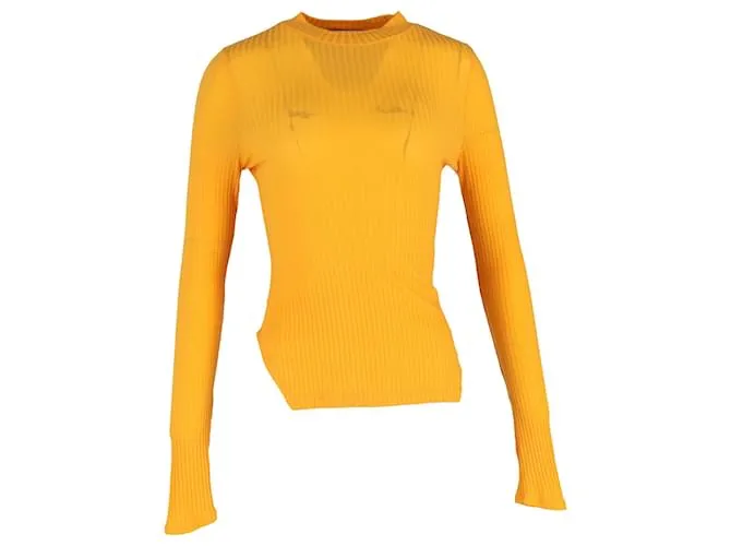 Top a coste ribattuto Rejina Pyo in Tencel arancione Giallo Cammello