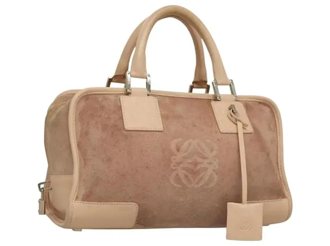LOEWE Americana 28 Borsa a Mano Camoscio Rosa Argento Auth 136193