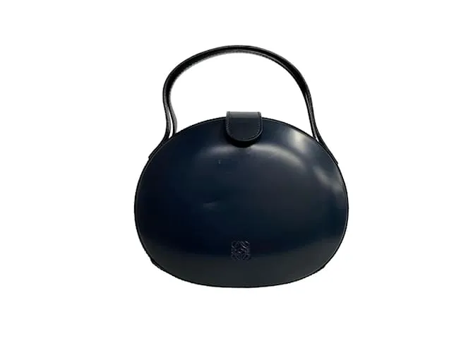 Mini borsa a mano rotonda in pelle con logo Anagram Loewe Blu navy