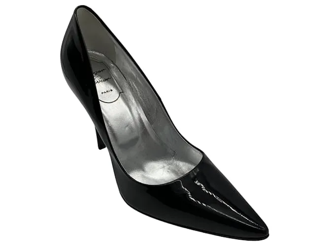 Décolleté nere in pelle verniciata a punta Roger Vivier Nero