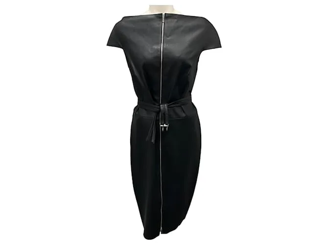 Abito in pelle di agnello stretch nero Jitrois con cintura