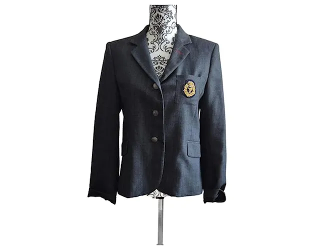 Blazer grigio scuro con patch TARA Jarmon taglia 40 stile uniforme scolastico Grigio antracite