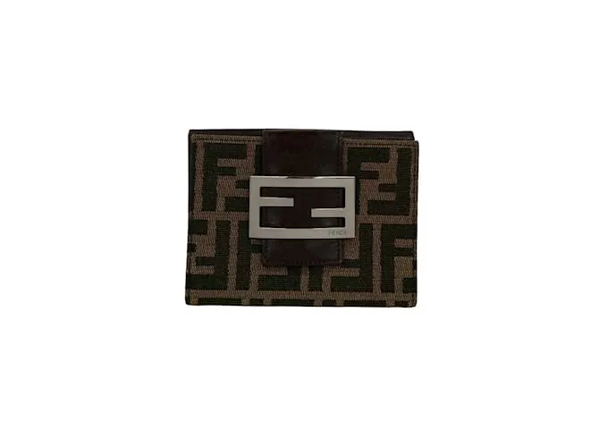 Portafoglio Mini Bi-Fold con Motivo Zucca Fendi Marrone Nero