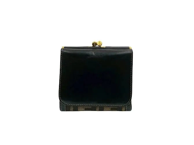 Portafoglio Tri-Fold Fendi Zucca FF Pattern Marrone Nero