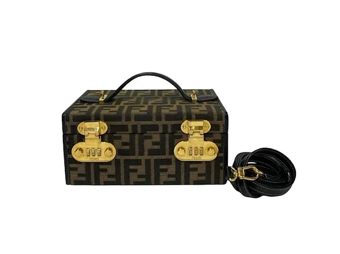 Zucca Borsa Vanity Dial Lock di Fendi Marrone Nero Cachi