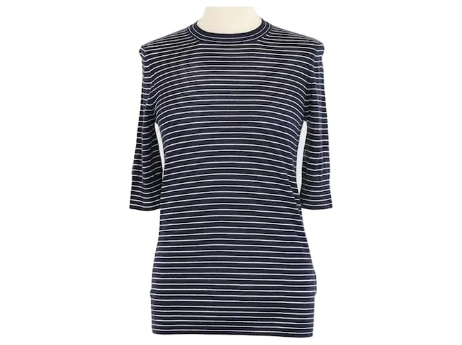 Top a maniche lunghe a righe lavorato a maglia blu navy/bianco Loro Piana