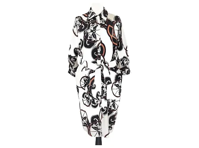 Abito camicia con cintura e maniche a tre quarti con stampa Carrozza Tricolore di Hermès