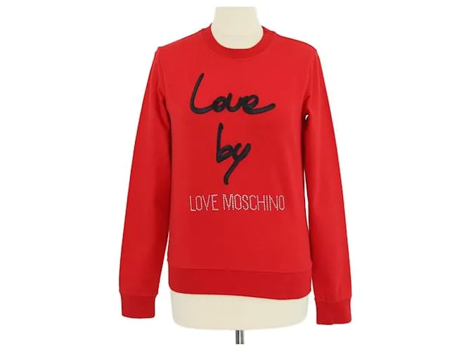 Felpa a maniche lunghe con collo rotondo Love Moschino con logo in cristallo rosso