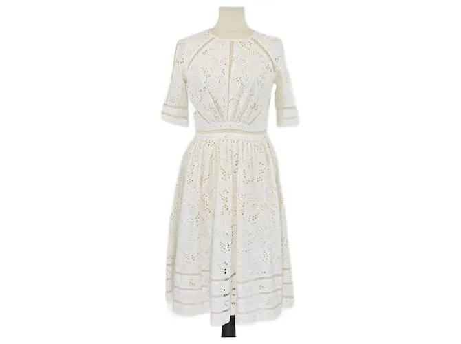 Abito midi a maniche corte in broderie occhio Roza bianco sporco di Zimmermann