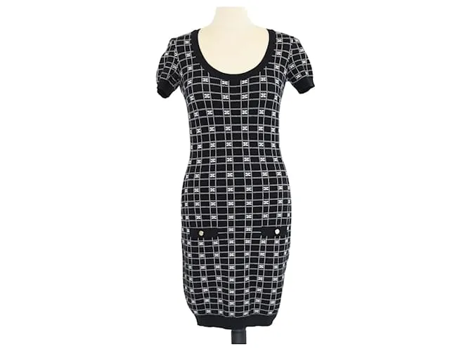 Abito Mini in Maglia Jacquard Logo Nero/Bianco Elisabetta Franchi