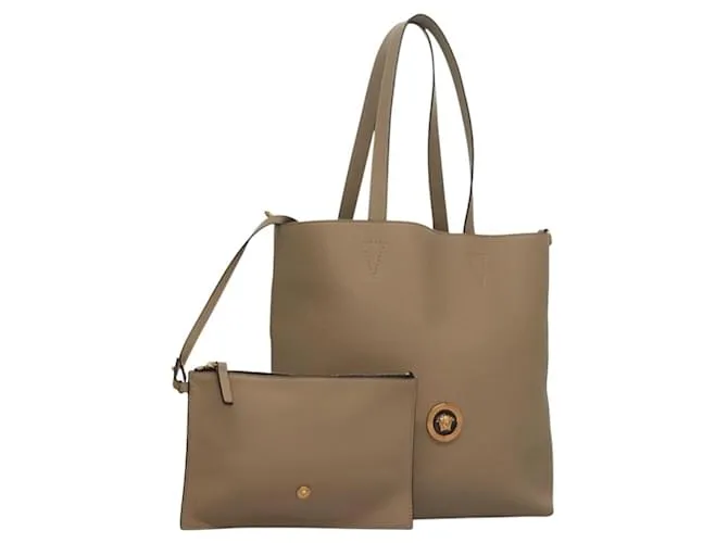 Versace Borsa Tote in Pelle Beige Oro Auth am8882 D'oro